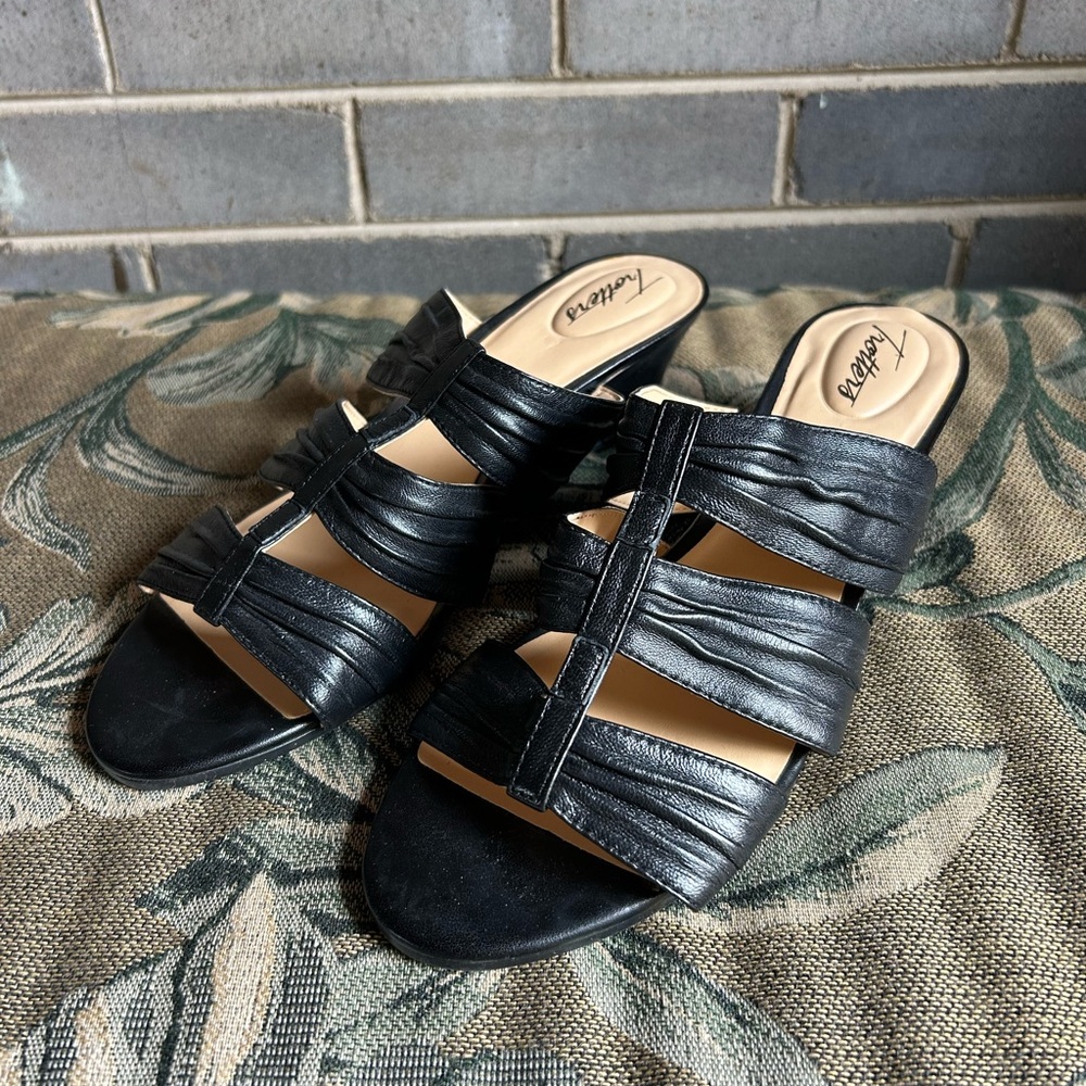 Trotters Black Leather Mules with Cushioned Footbed